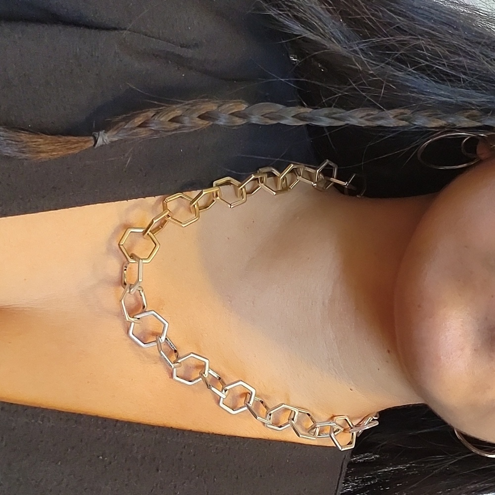 Lucky Brand Large Hexagon Chain Gold & Silver Necklace